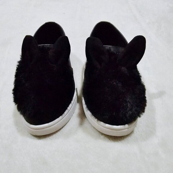 Nina Bunny Ear Slip-On Shoes ✦ Black Faux Fur Toddler Flats ✦ Whimsical Girls 10 - Picture 8 of 12